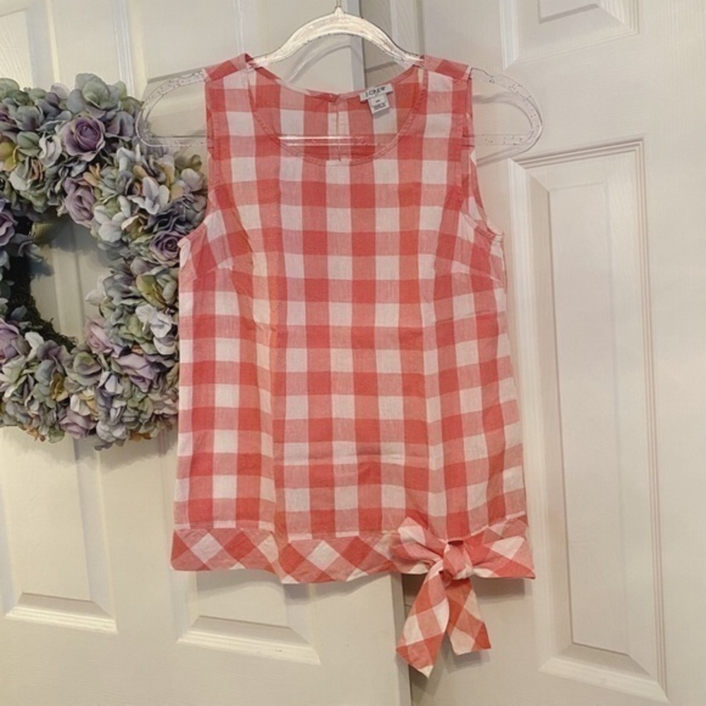 JCrew Gingham Tie Waist Cotton Linen Tank Top